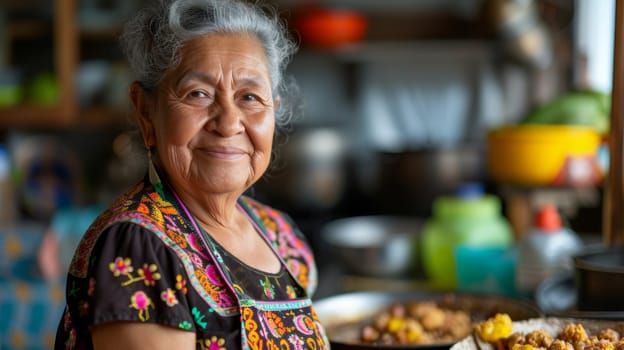 A woman smiling while standing in a kitchen with food