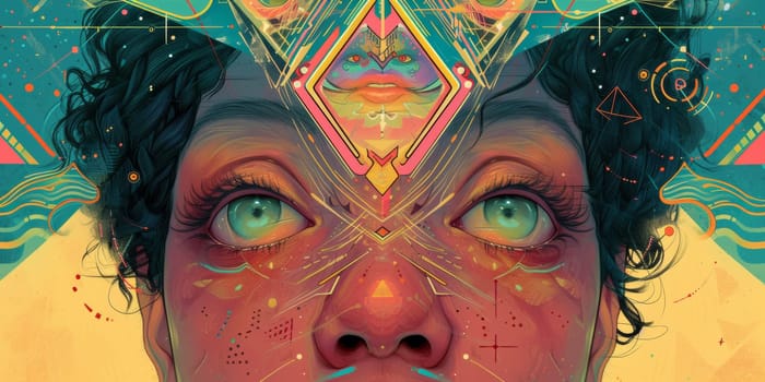 A woman with a face that is covered in geometric shapes