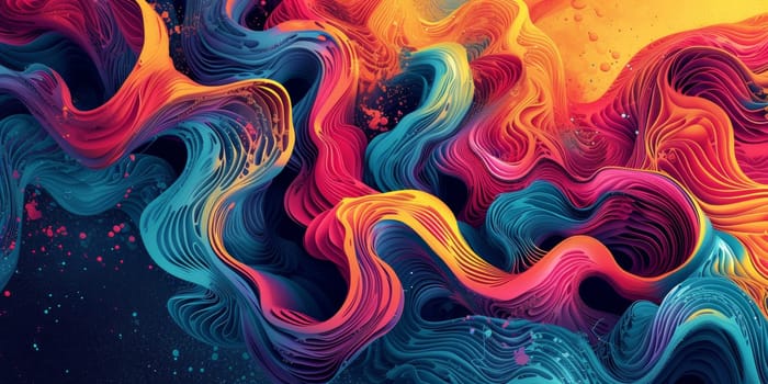 A colorful abstract painting of waves and swirls