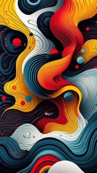 A colorful abstract painting with waves and swirls of colors