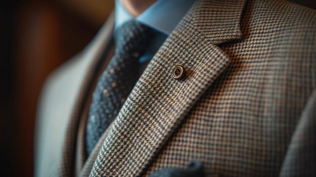 A close up of a man wearing a suit and tie