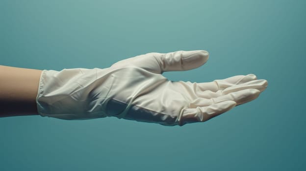 A person wearing a white glove on their hand