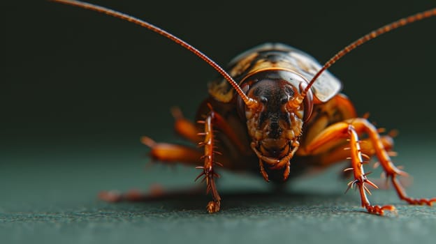 A close up of a cockroach with long legs and antennae