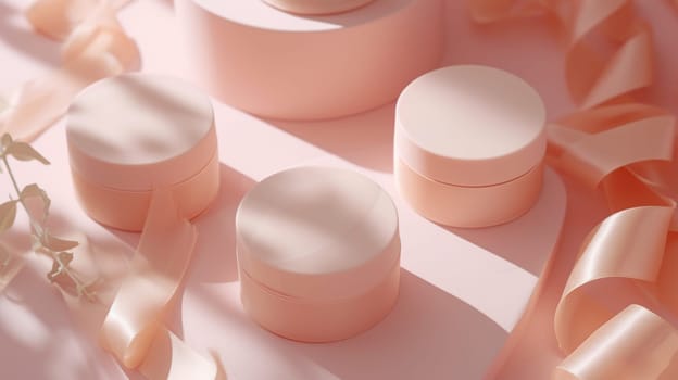 A close up of a bunch of pink containers on top of each other