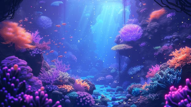 An underwater scene with coral and other sea life