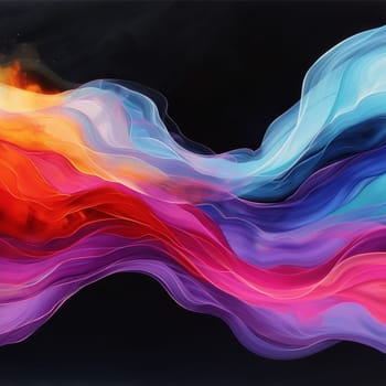 A painting of a colorful wave pattern on black background
