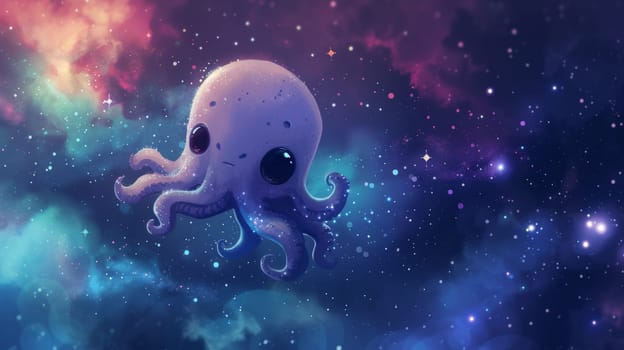 An octopus is floating in the middle of a galaxy