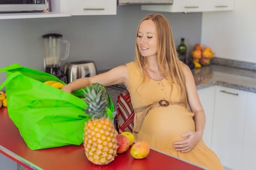 Exhausted but resilient, a pregnant woman feels fatigue after bringing home a sizable bag of groceries, showcasing her dedication to providing nourishing meals for herself and her baby.