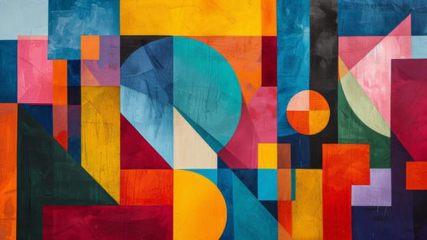 A painting of abstract shapes and colors on a canvas