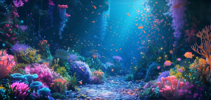 A beautiful underwater scene with lots of colorful fish and coral