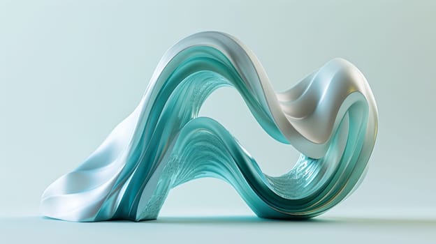 A sculpture of a wavy design with blue and white colors