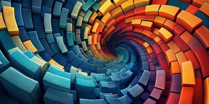 A colorful abstract image of a spiral made out of blocks