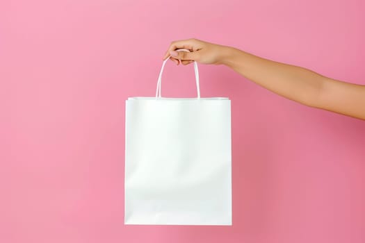 woman Hand holding white Shopping bag for mockup . AI generated image.