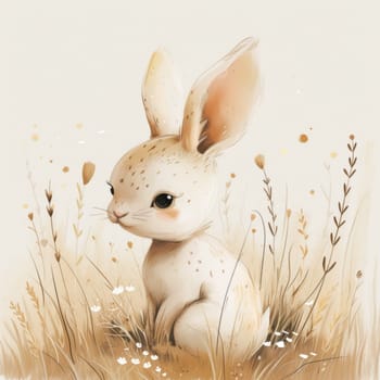 A painting of a cute bunny sitting in the grass