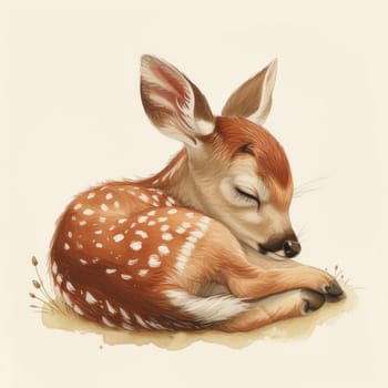 A drawing of a small fawn sleeping on the ground