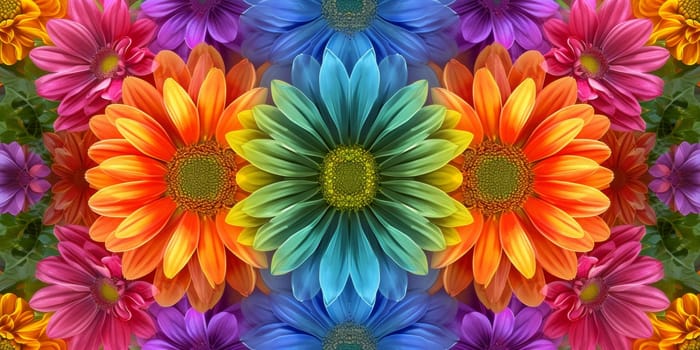 A colorful flower pattern with many different colors of flowers