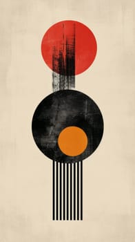 A painting of a black and red abstract design with an orange center