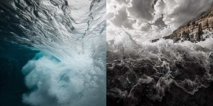 Two pictures of the same wave with one showing it from above and another below