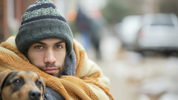 A man with a hat and scarf wrapped around his neck