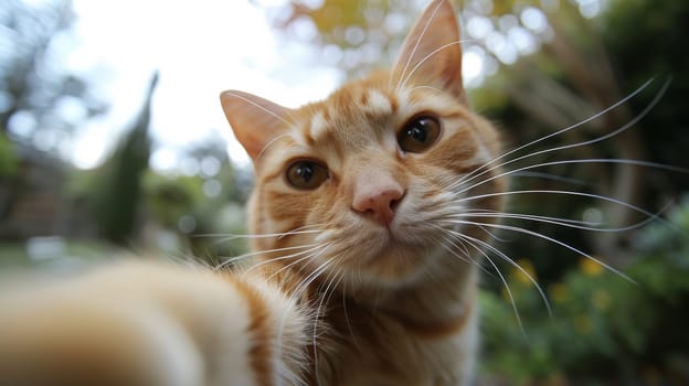 A close up of a cat taking a picture with its paw