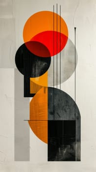 A painting of abstract shapes and colors on a white background