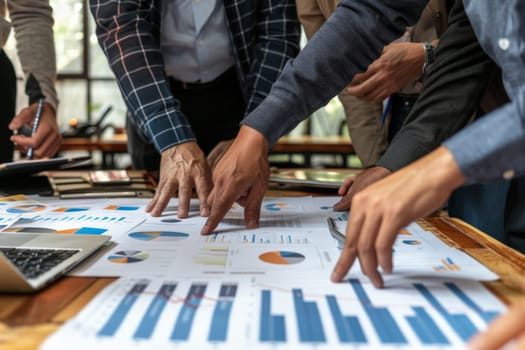 Business photography, Group of business people point to graphs and charts to analysis market data.