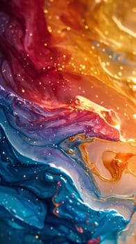 A close up of a colorful liquid that is flowing in the air