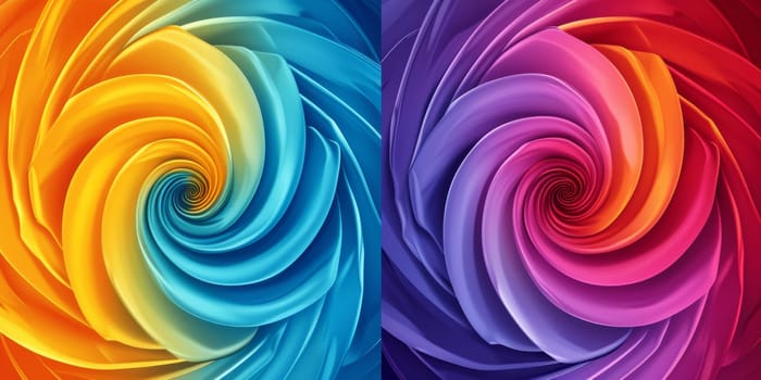 Two different colored swirls of a flower in the same image