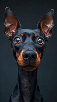 A black and tan dog with brown ears staring at the camera