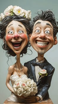 A couple of a man and woman with clown heads