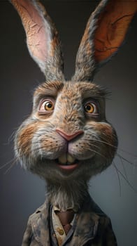 A close up of a rabbit with big eyes and smiling