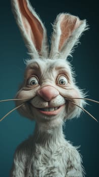 A close up of a white rabbit with big eyes and long ears