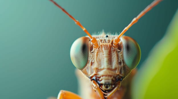 A close up of a bug with big eyes and antennae