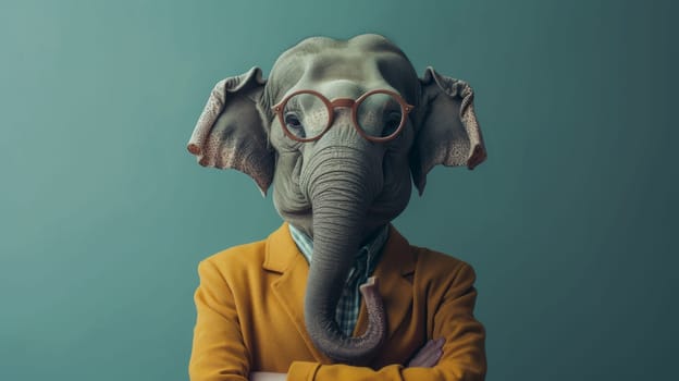 A man with elephant head wearing glasses and a suit