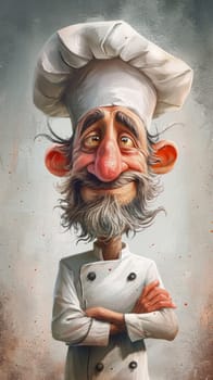 A cartoon of a chef with his arms crossed and wearing an oven mitt