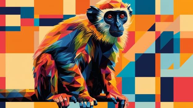 A colorful monkey sitting on a multi-colored background