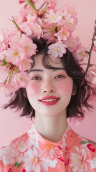 A woman with a flower headband on her face