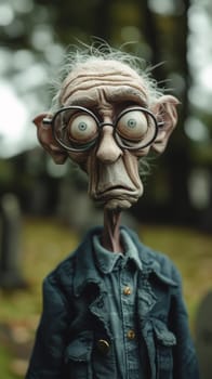 A creepy looking old man with glasses and a jacket