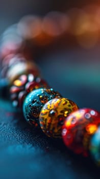 A close up of a long strand of colorful beads on top of each other