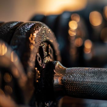 A close up of a row of dumbbells sitting on top of each other