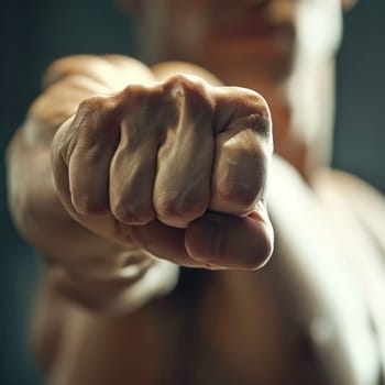 A close up of a man's fist pointing at the camera