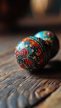 A close up of a colorful object on top of wood