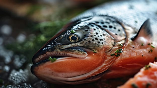 A close up of a fish with some green on it