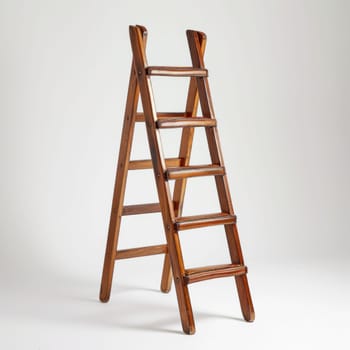 A wooden ladder with a white background and no legs