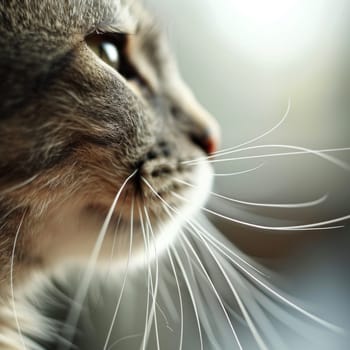 A close up of a cat's face with long whiskers