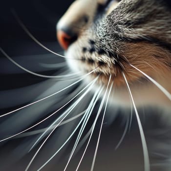 A close up of a cat's face with long whiskers