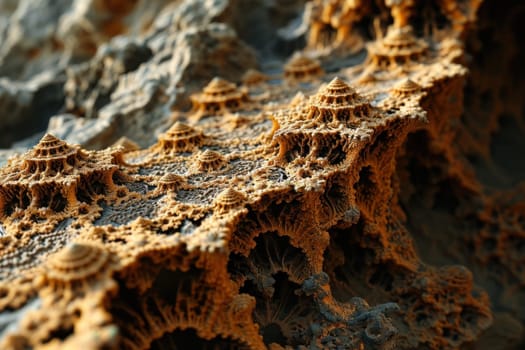 A close up of a rock formation with many small holes