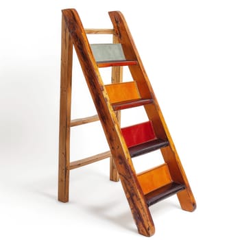 A wooden ladder with a shelf on top of it