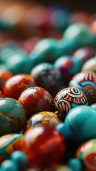 A close up of a bunch of colorful beads on display