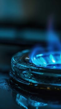 A close up of a blue flame on top of some kind of stove